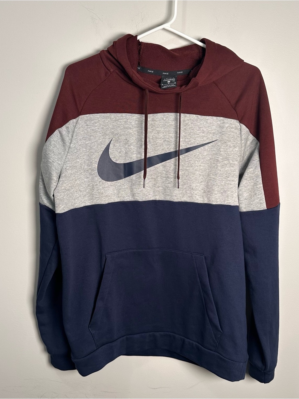 Nike Men's Maroon Gray Navy Colorblock Pullover Hoodie